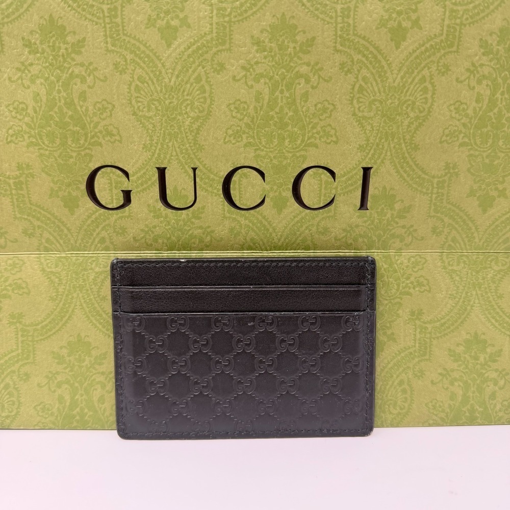 Gucci Micro GG Guccissima Black Leather Card Holder Wallet Mens Auth Box - Picture 14 of 16